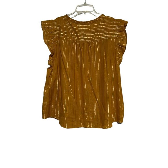Lauren Conrad Women's Cold Shoulder Ruffled Sleeveless Tie Neck Top Brown Size X - Picture 2 of 4
